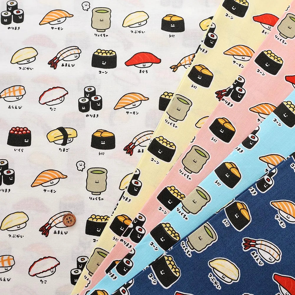 Cotton Sheeting printed Fabric FOOD YURU Fun Sushi - nomura tailor