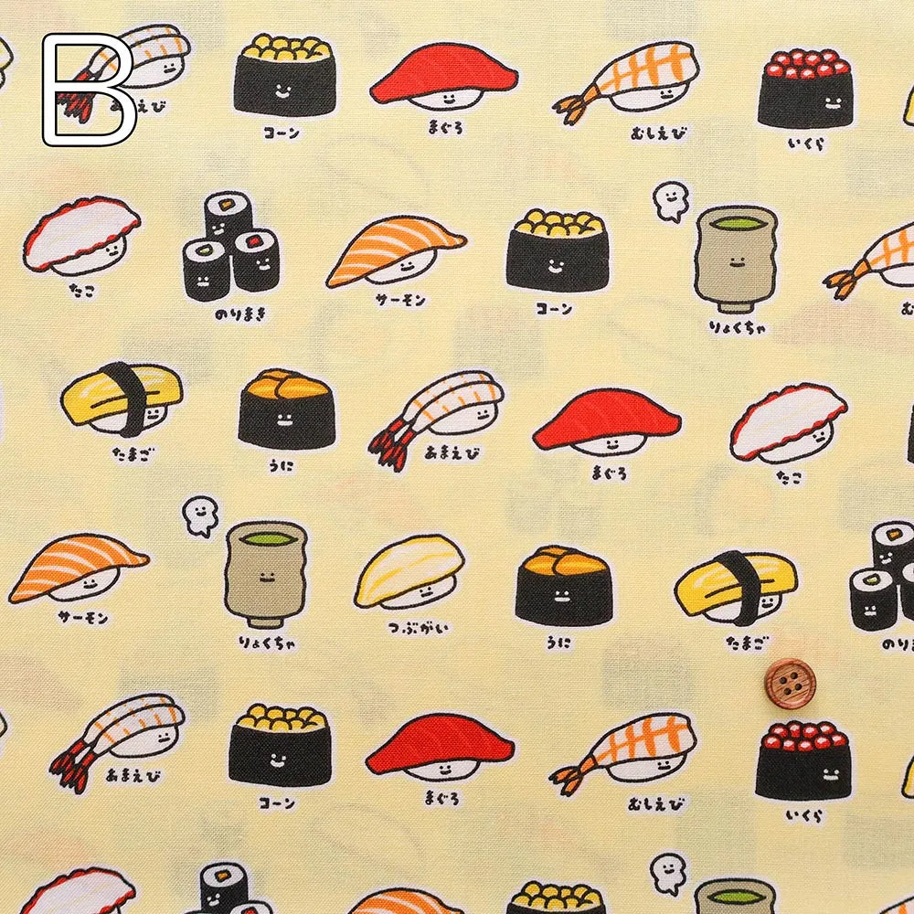 Cotton Sheeting printed Fabric FOOD YURU Fun Sushi - nomura tailor