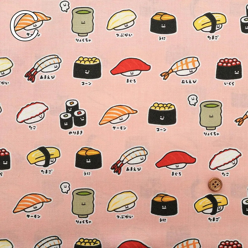 Cotton Sheeting printed Fabric FOOD YURU Fun Sushi - nomura tailor