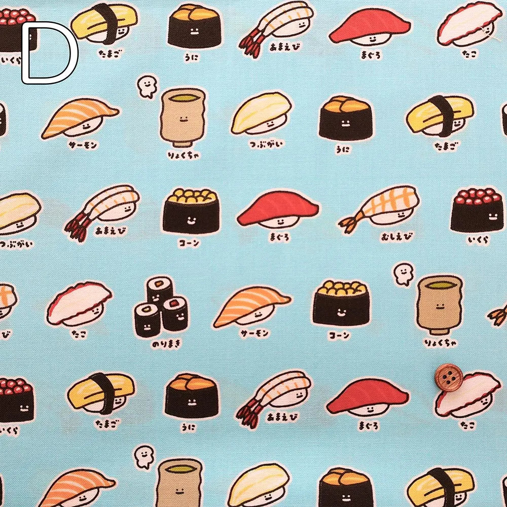 Cotton Sheeting printed Fabric FOOD YURU Fun Sushi - nomura tailor