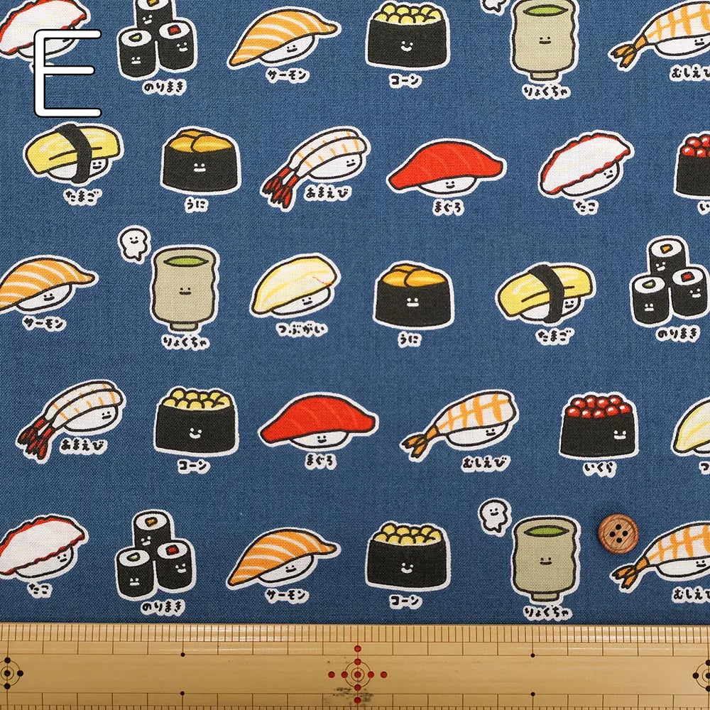 Cotton Sheeting printed Fabric FOOD YURU Fun Sushi - nomura tailor