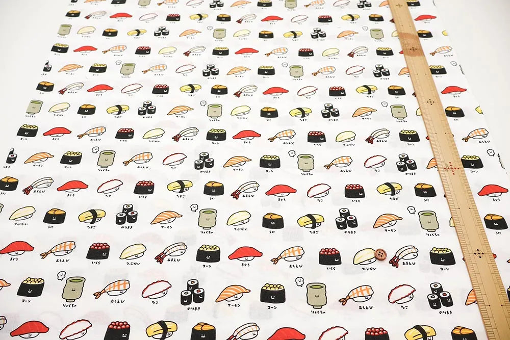 Cotton Sheeting printed Fabric FOOD YURU Fun Sushi - nomura tailor
