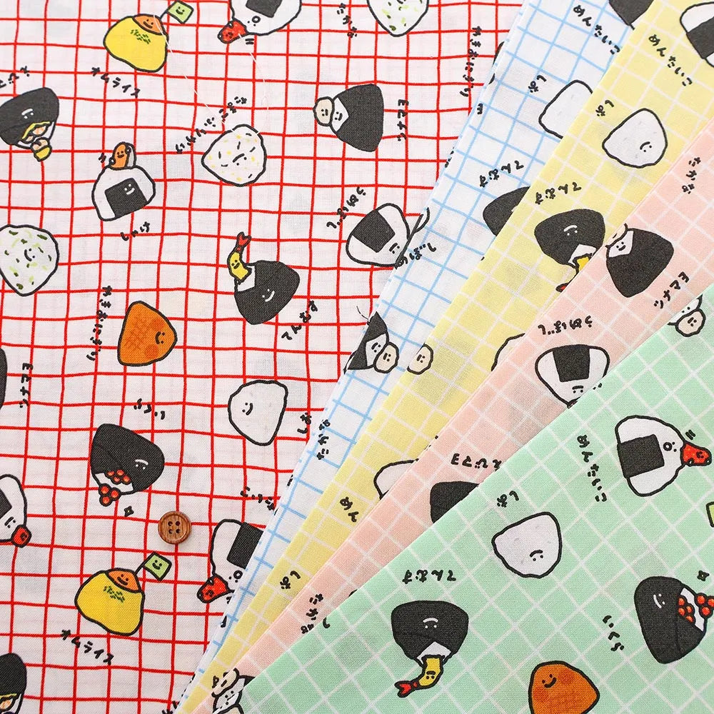 Cotton Sheeting printed Fabric - FOOD YURU Little Rice Balls - nomura tailor