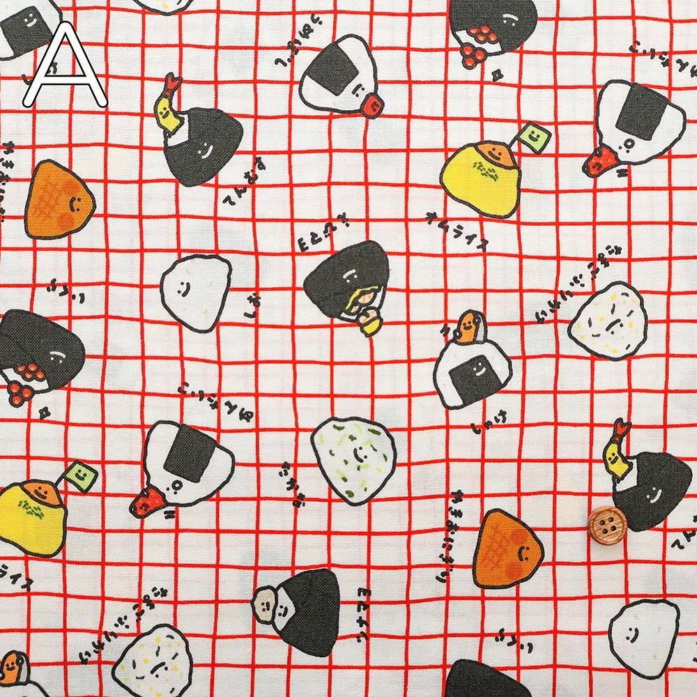 Cotton Sheeting printed Fabric - FOOD YURU Little Rice Balls - nomura tailor