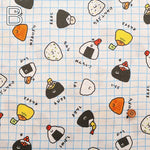 Cotton Sheeting printed Fabric - FOOD YURU Little Rice Balls - nomura tailor
