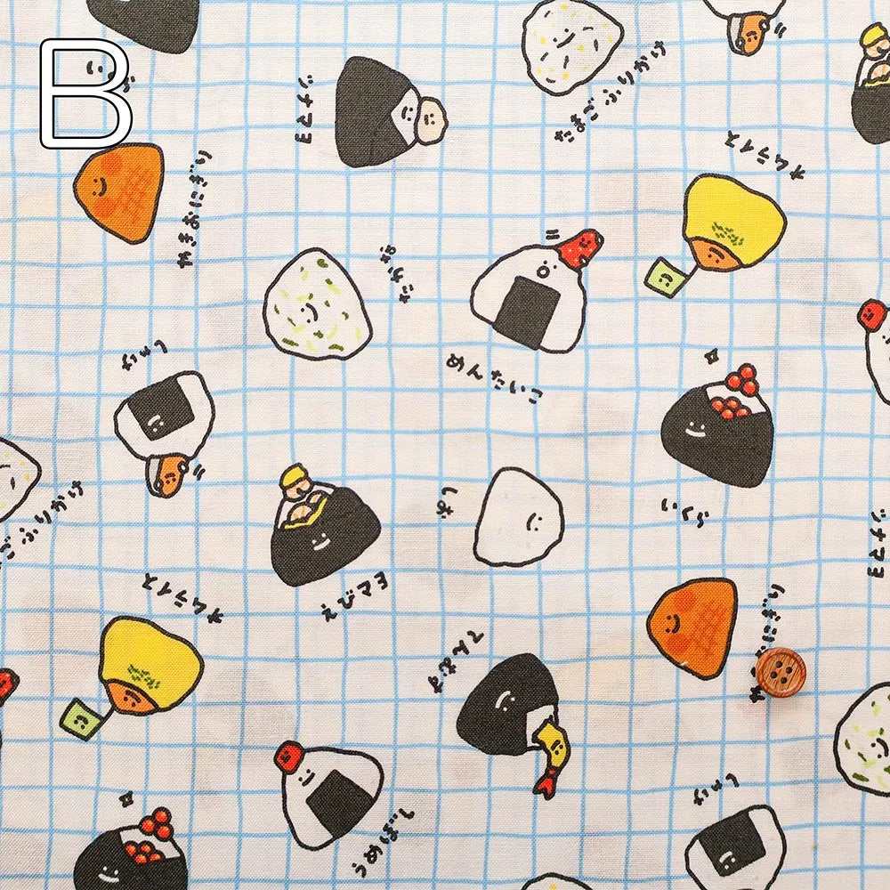Cotton Sheeting printed Fabric - FOOD YURU Little Rice Balls - nomura tailor
