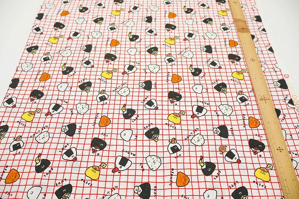 Cotton Sheeting printed Fabric - FOOD YURU Little Rice Balls - nomura tailor