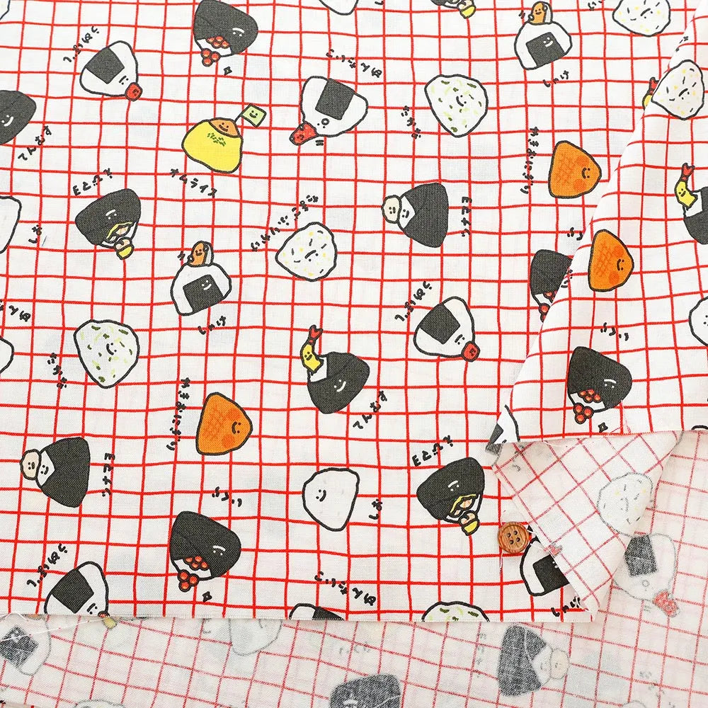 Cotton Sheeting printed Fabric - FOOD YURU Little Rice Balls - nomura tailor