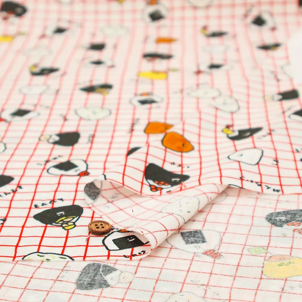Cotton Sheeting printed Fabric - FOOD YURU Little Rice Balls - nomura tailor