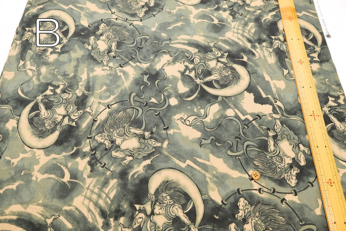 Cotton Muslin Printed Fabric - Quilt Gate - God of Wind and God of Thunder - nomura tailor
