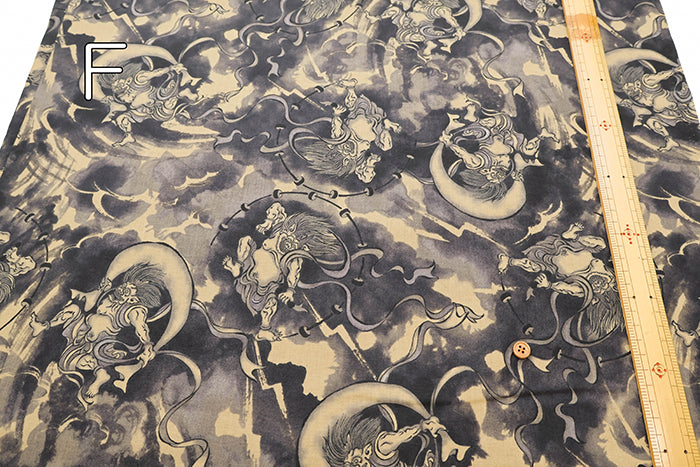 Cotton Muslin Printed Fabric - Quilt Gate - God of Wind and God of Thunder - nomura tailor