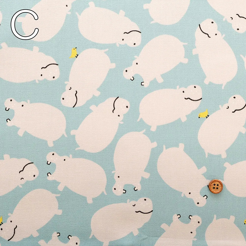 Cotton Oxford Printed Fabric - Hippopotamus - nomura tailor