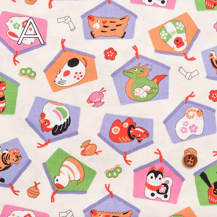 Cotton sheeting print fabric Yumeiro Hyakkei Ema - nomura tailor