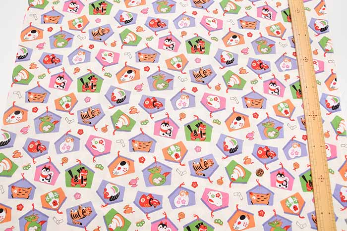 Cotton sheeting print fabric Yumeiro Hyakkei Ema - nomura tailor