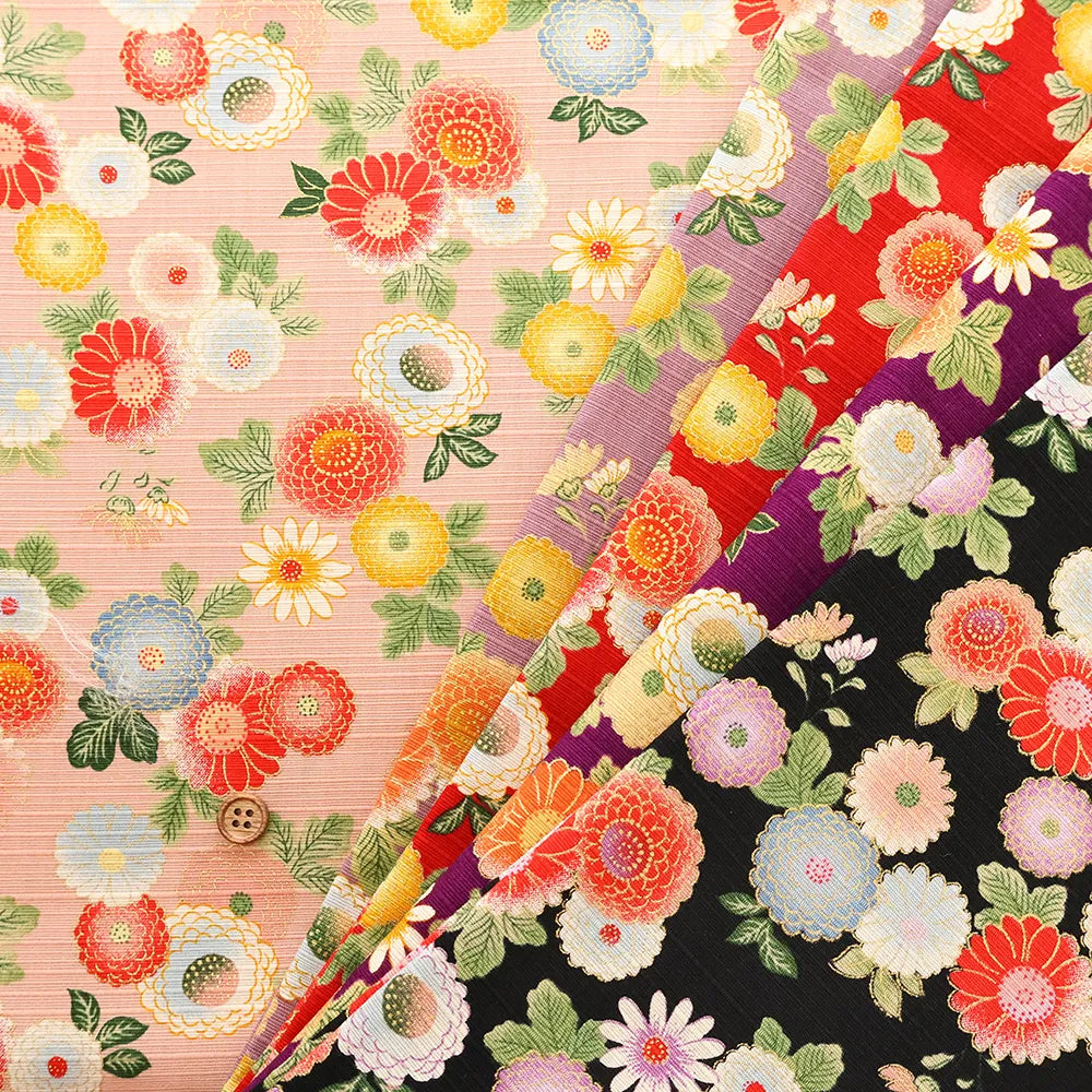 Cotton Shantung Printed Fabric - Small Chrysanthemum - nomura tailor