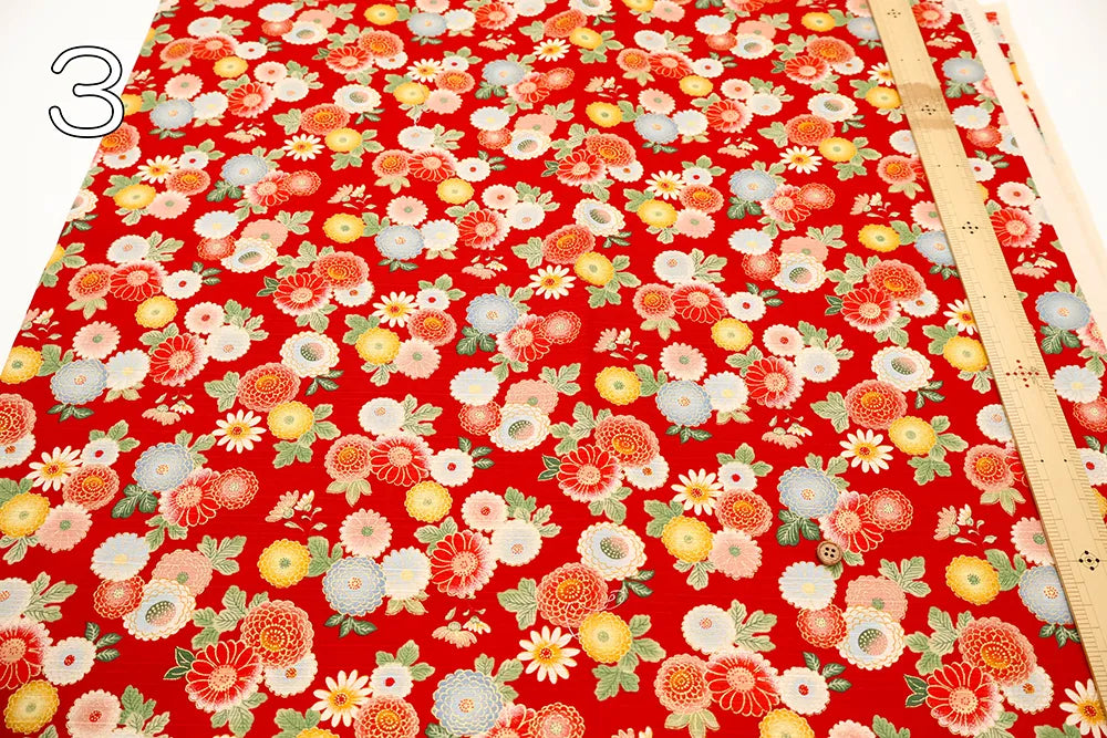 Cotton Shantung Printed Fabric - Small Chrysanthemum - nomura tailor