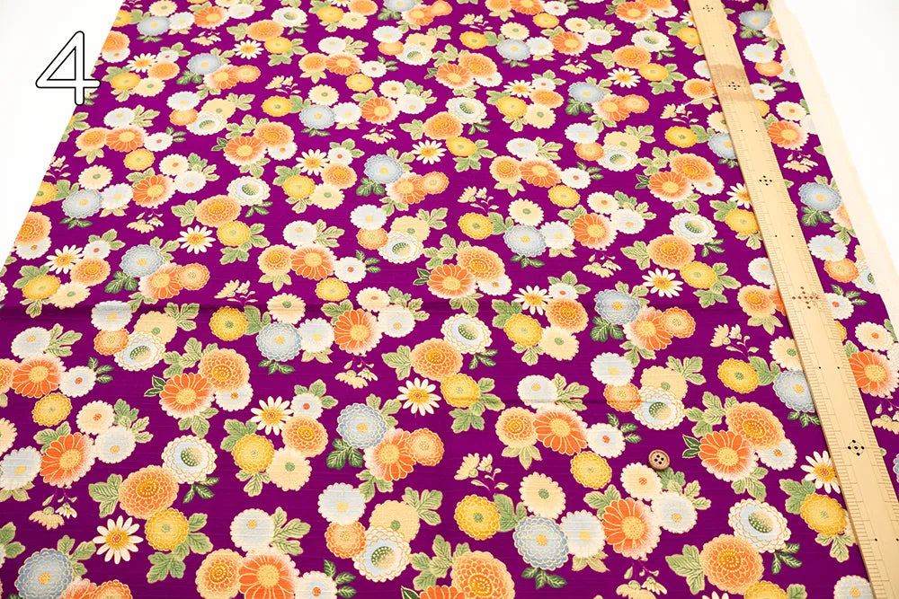 Cotton Shantung Printed Fabric - Small Chrysanthemum - nomura tailor
