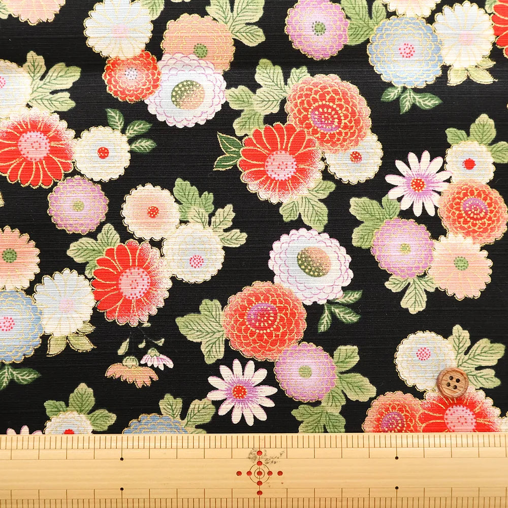 Cotton Shantung Printed Fabric - Small Chrysanthemum - nomura tailor