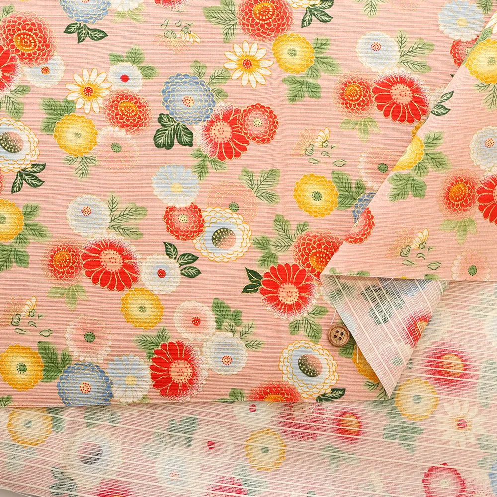 Cotton Shantung Printed Fabric - Small Chrysanthemum - nomura tailor