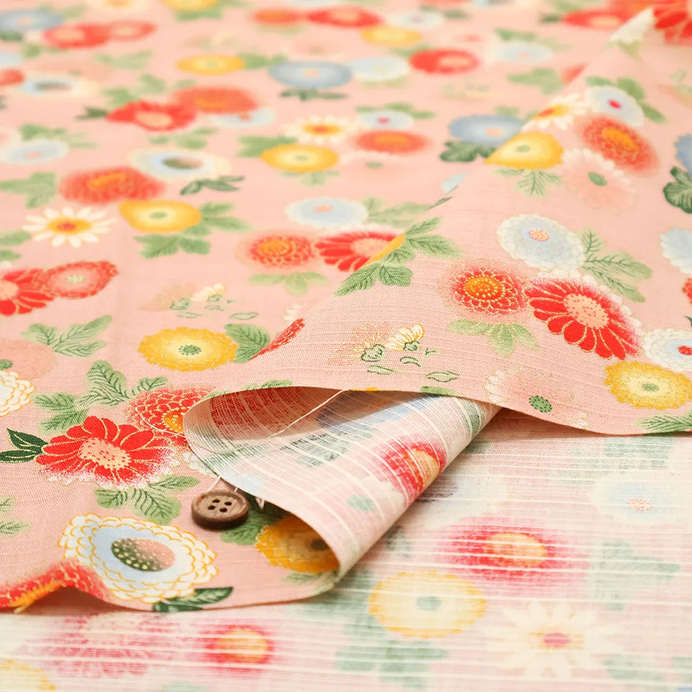 Cotton Shantung Printed Fabric - Small Chrysanthemum - nomura tailor
