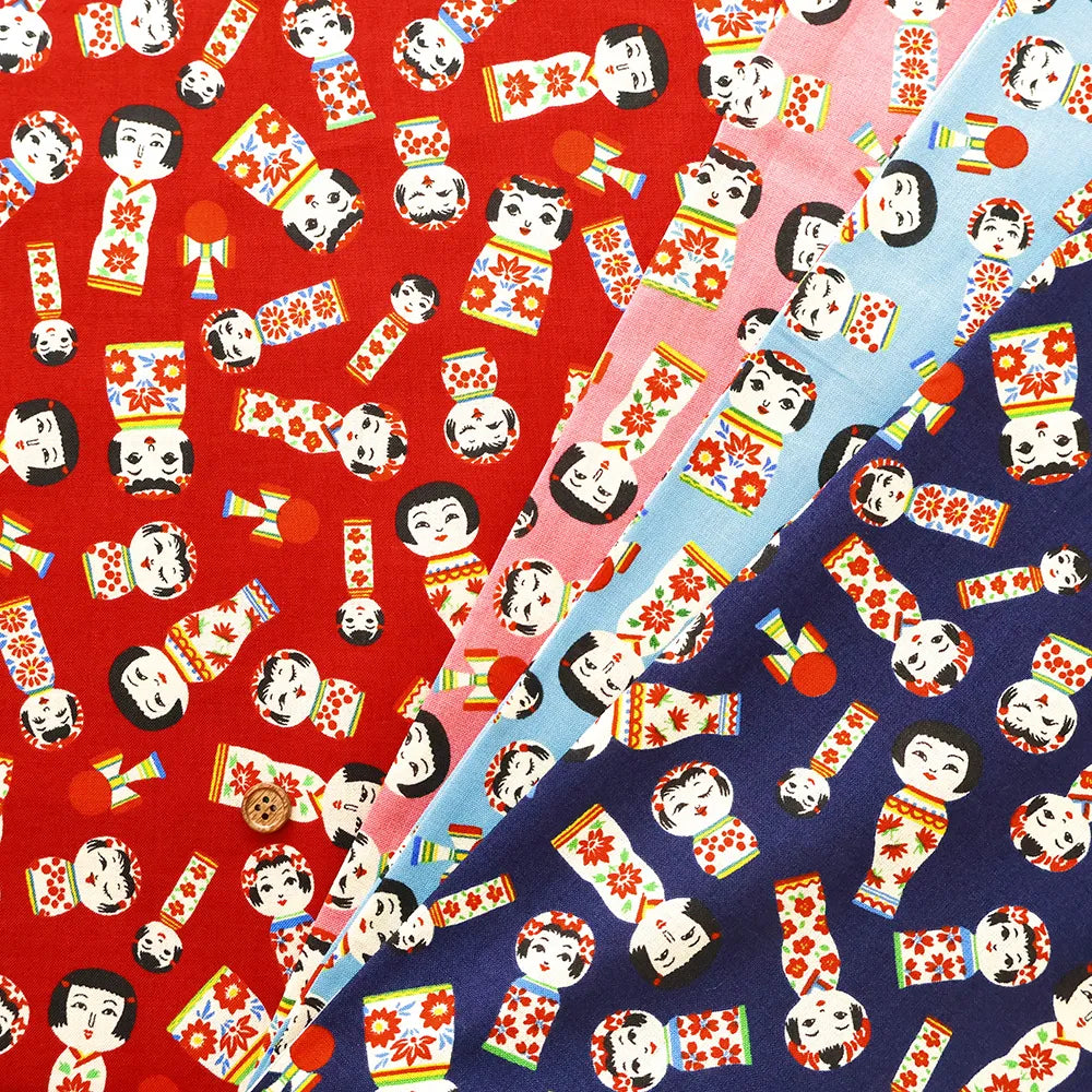 Cotton Sharting Printed Fabric - Kokeshi Dolls - nomura tailor