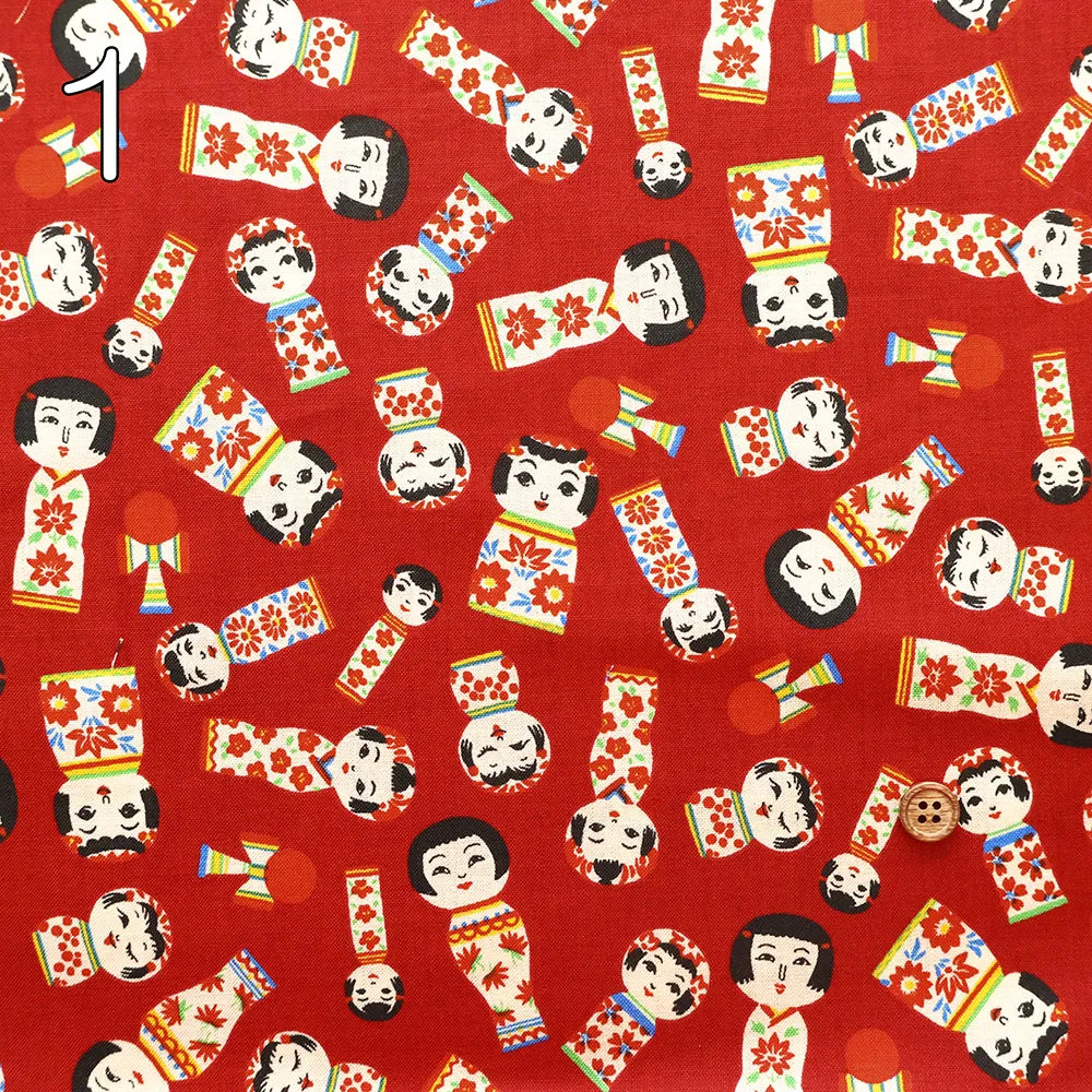 Cotton Sharting Printed Fabric - Kokeshi Dolls - nomura tailor