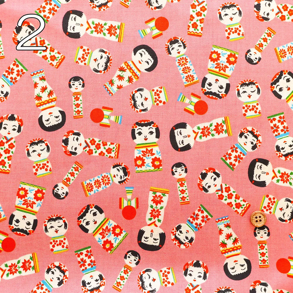 Cotton Sharting Printed Fabric - Kokeshi Dolls - nomura tailor