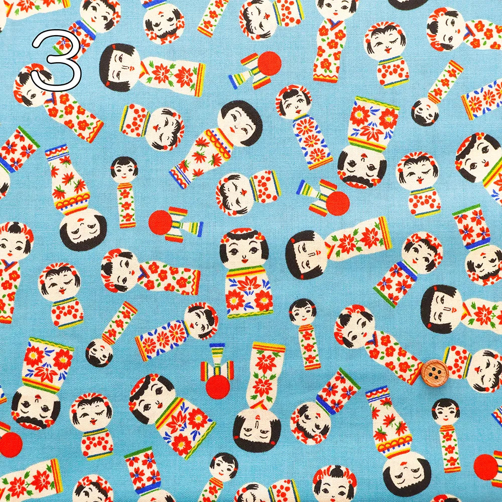 Cotton Sharting Printed Fabric - Kokeshi Dolls - nomura tailor