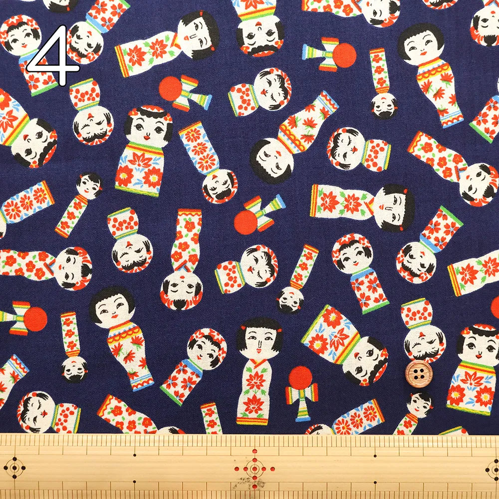 Cotton Sharting Printed Fabric - Kokeshi Dolls - nomura tailor