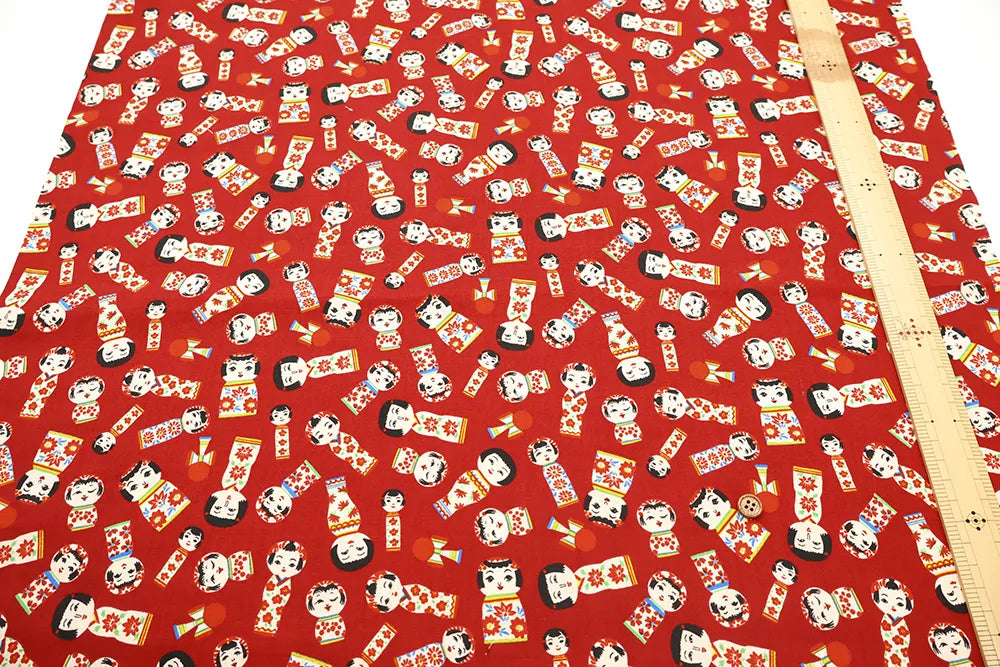 Cotton Sharting Printed Fabric - Kokeshi Dolls - nomura tailor