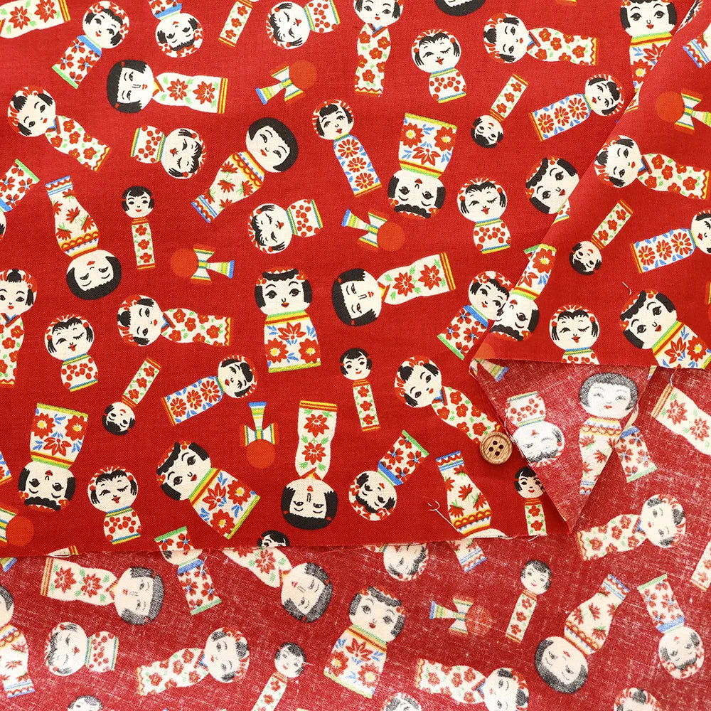 Cotton Sharting Printed Fabric - Kokeshi Dolls - nomura tailor