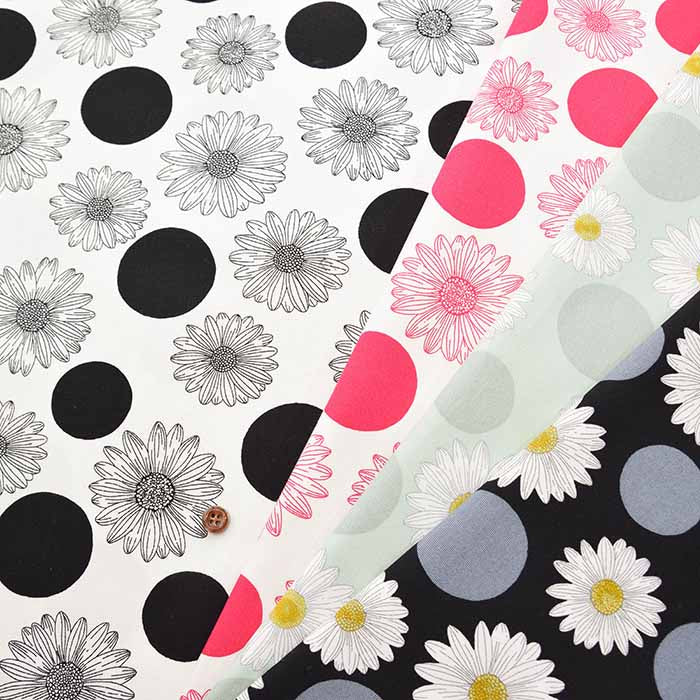 Cotton Ox Printed Fabric Polka Dot Daisy - nomura tailor