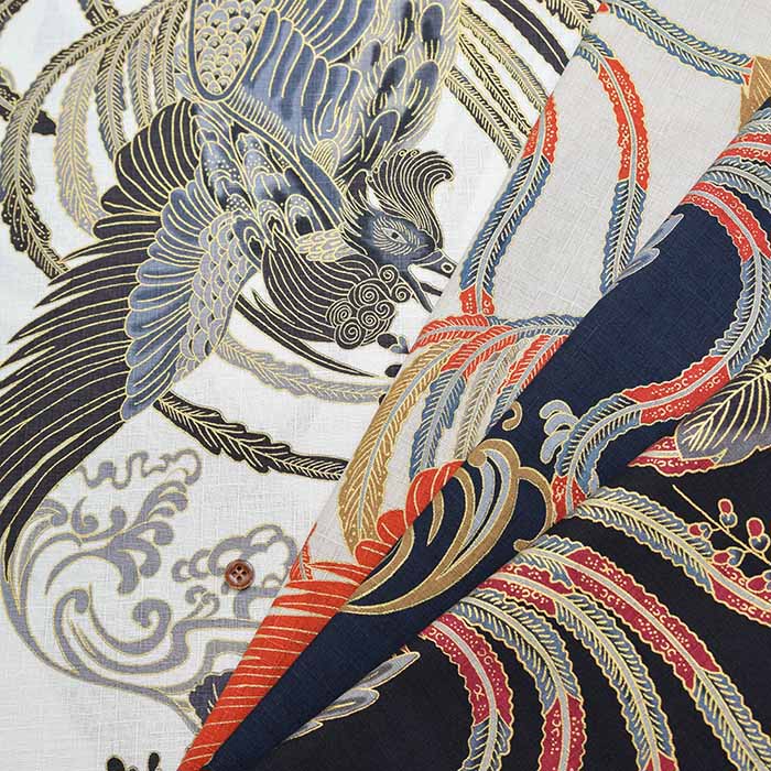 Cotton dobby Japanese Pattern Printed Fabric Houou - nomura tailor