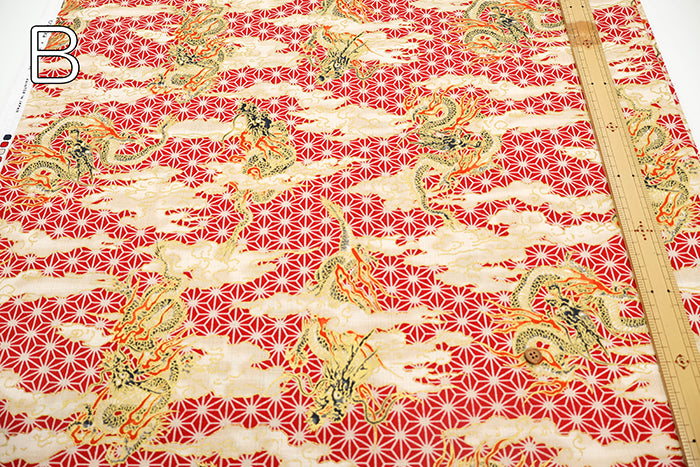 Cotton Dobby Lame (Glitter) Printed Fabric - Dragon - nomura tailor