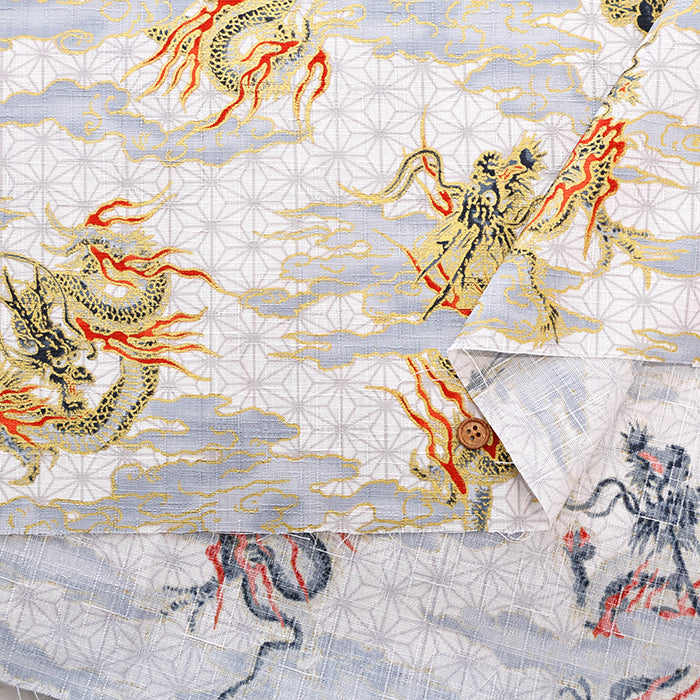 Cotton Dobby Lame (Glitter) Printed Fabric - Dragon - nomura tailor