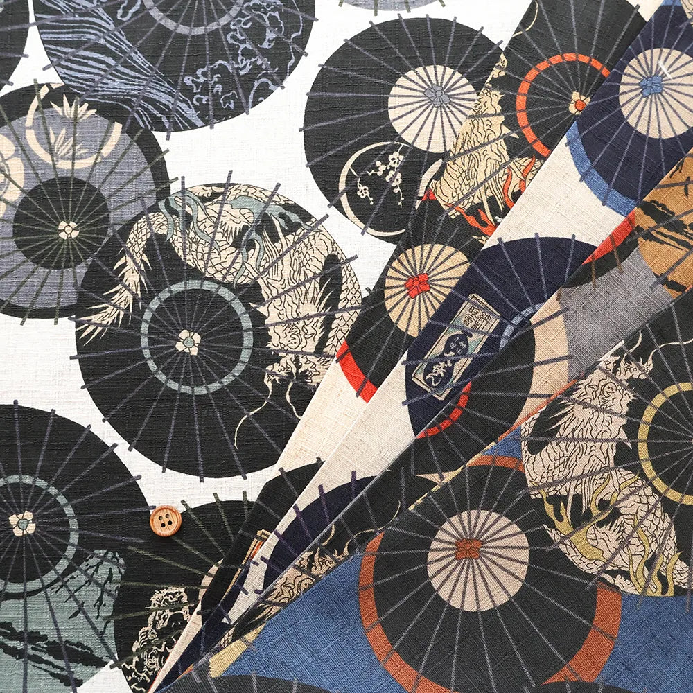 Cotton Dobby Printed Fabric - Umbrella Pattern - nomura tailor