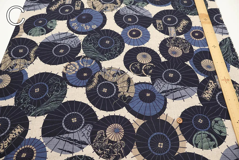 Cotton Dobby Printed Fabric - Umbrella Pattern - nomura tailor
