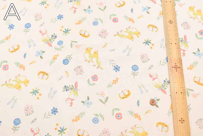Cotton ox printed fabric Flowers and parakeets - nomura tailor