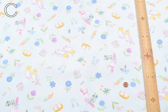 Cotton ox printed fabric Flowers and parakeets - nomura tailor