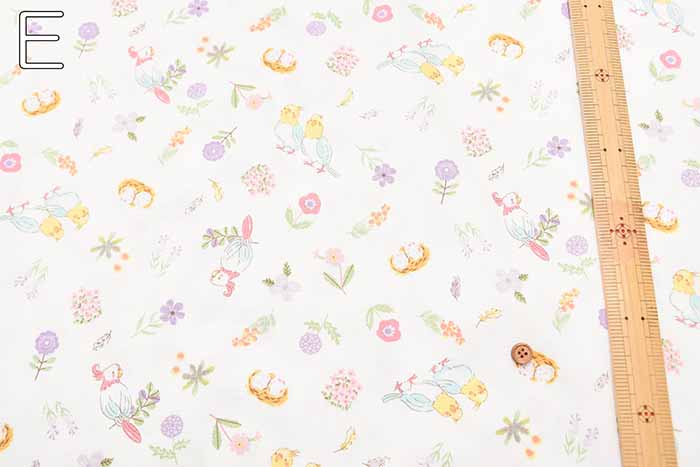 Cotton ox printed fabric Flowers and parakeets - nomura tailor