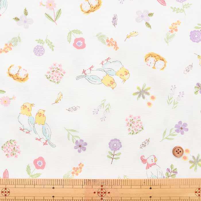 Cotton ox printed fabric Flowers and parakeets - nomura tailor