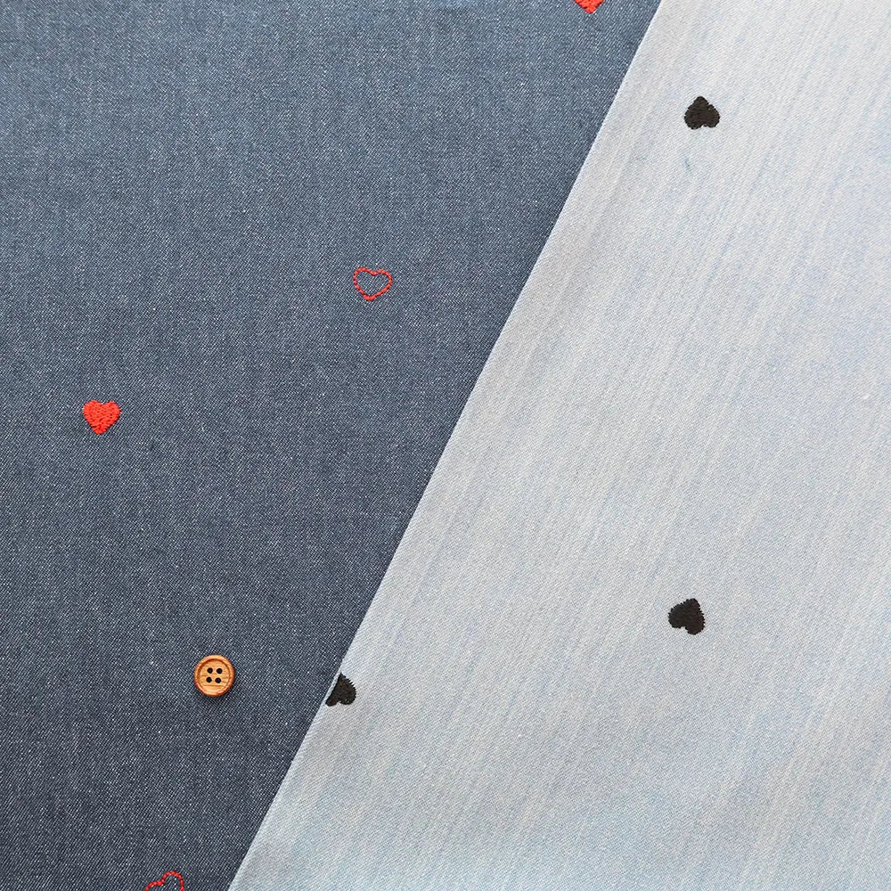 Made in China Cotton 5oz Soft Denim Embroidered Fabric - Heart - nomura tailor