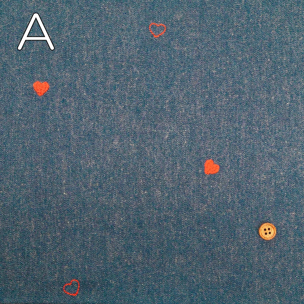 Made in China Cotton 5oz Soft Denim Embroidered Fabric - Heart - nomura tailor