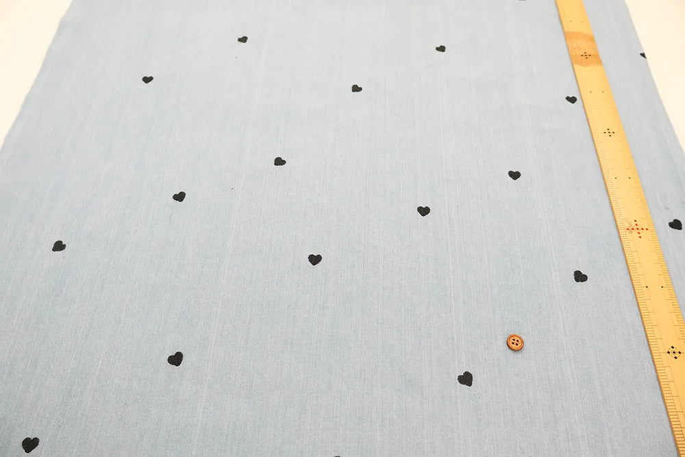 Made in China Cotton 5oz Soft Denim Embroidered Fabric - Heart - nomura tailor