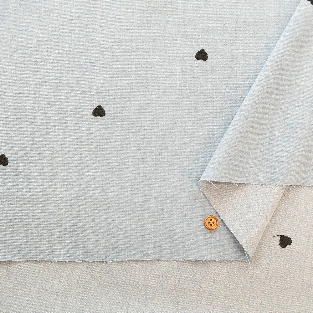 Made in China Cotton 5oz Soft Denim Embroidered Fabric - Heart - nomura tailor