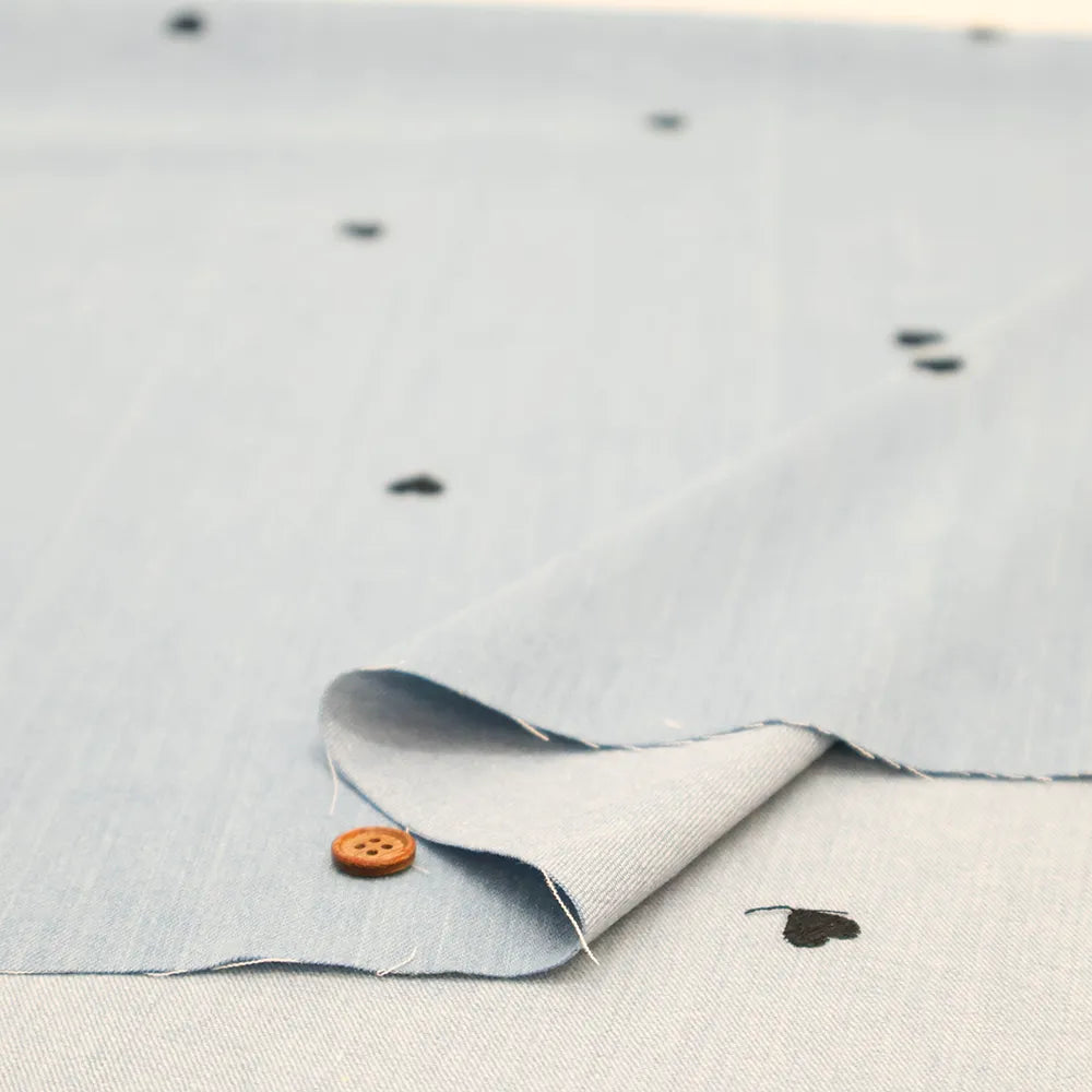 Made in China Cotton 5oz Soft Denim Embroidered Fabric - Heart - nomura tailor