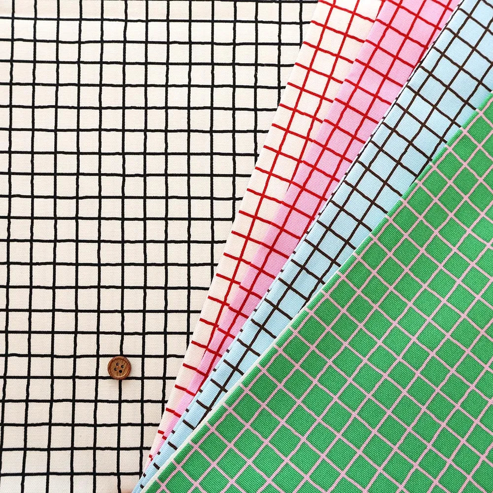 Cotton Oxford Printed Fabric - Grid - nomura tailor