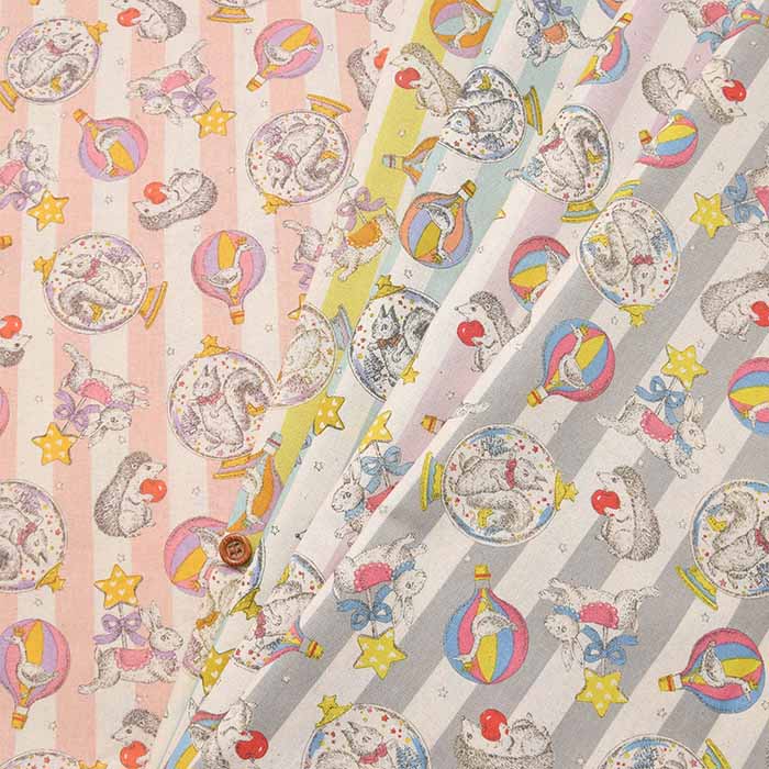 Cotton seating print fabric forest Friends Fantasy & Stripe - nomura tailor