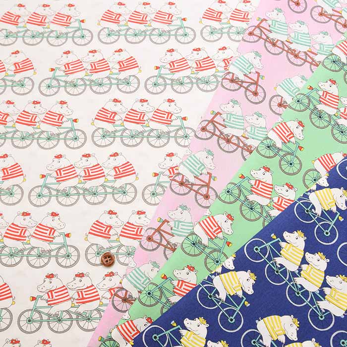 Cotton Broad Broad Printed Fabric Hippo Bicycle - nomura tailor