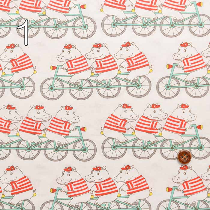 Cotton Broad Broad Printed Fabric Hippo Bicycle - nomura tailor